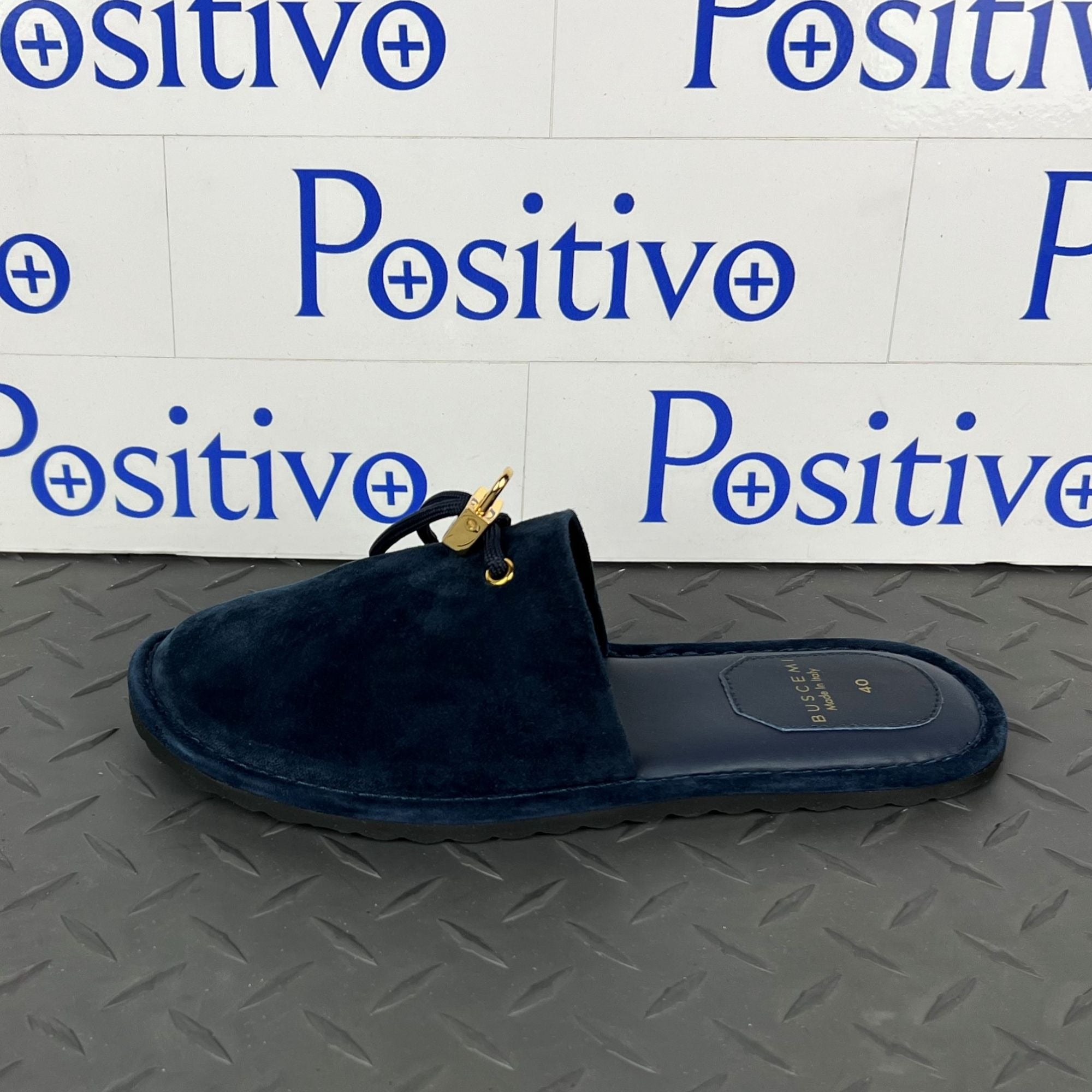 Buscemi Mens Greenwich Navy Leather Slippers | Positivo Clothing