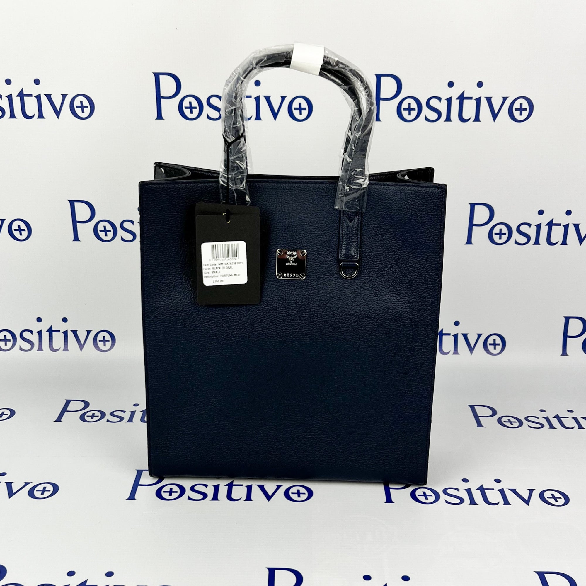 MCM Blue and Black Floral Leather Portuna Tote Shoulder Bag | Positivo Clothing