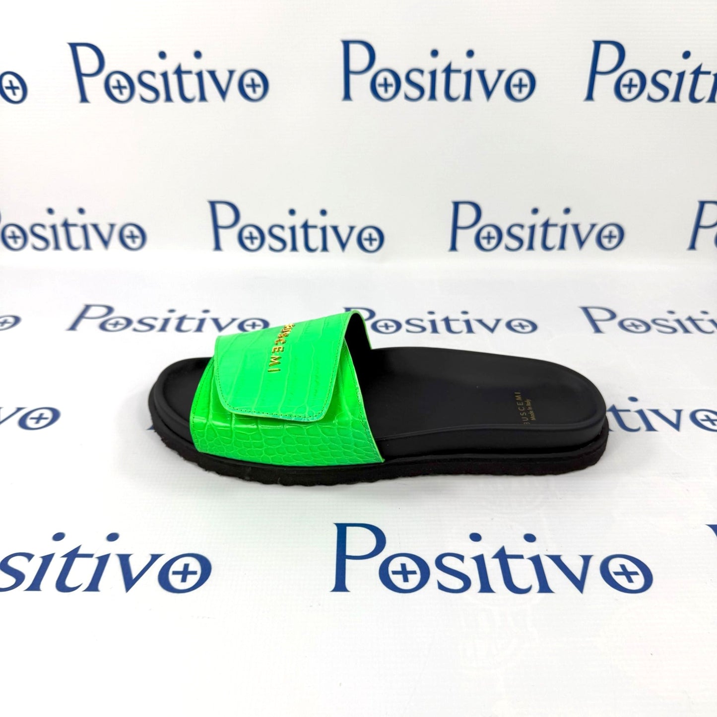 Buscemi Scratch Slide Cocoo Green Leather Sandals | Positivo Clothing