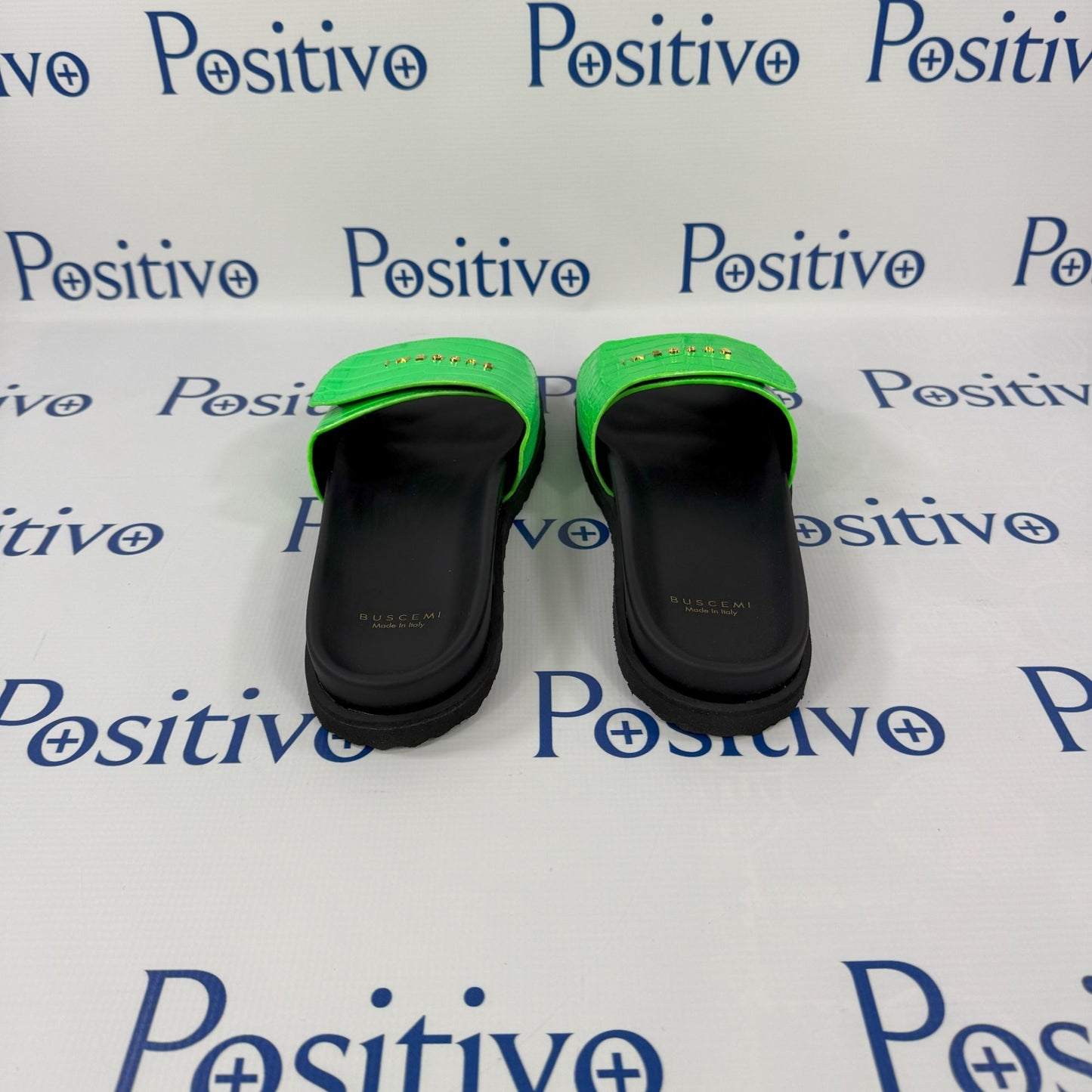 Buscemi Scratch Slide Cocoo Green Leather Sandals | Positivo Clothing
