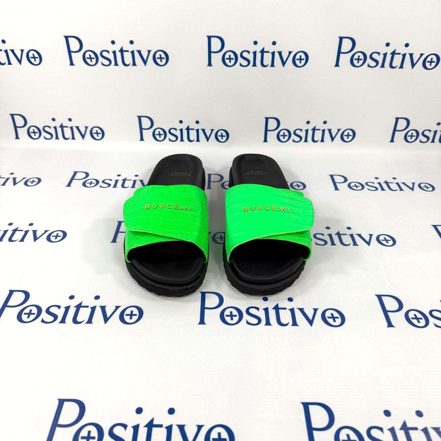 Buscemi Scratch Slide Cocoo Green Leather Sandals | Positivo Clothing