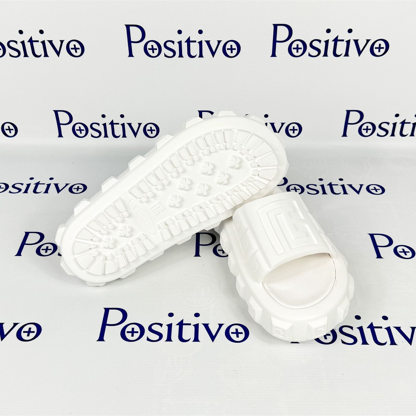 Balmain White Ari Rubber Slides Sandals | Positivo Clothing