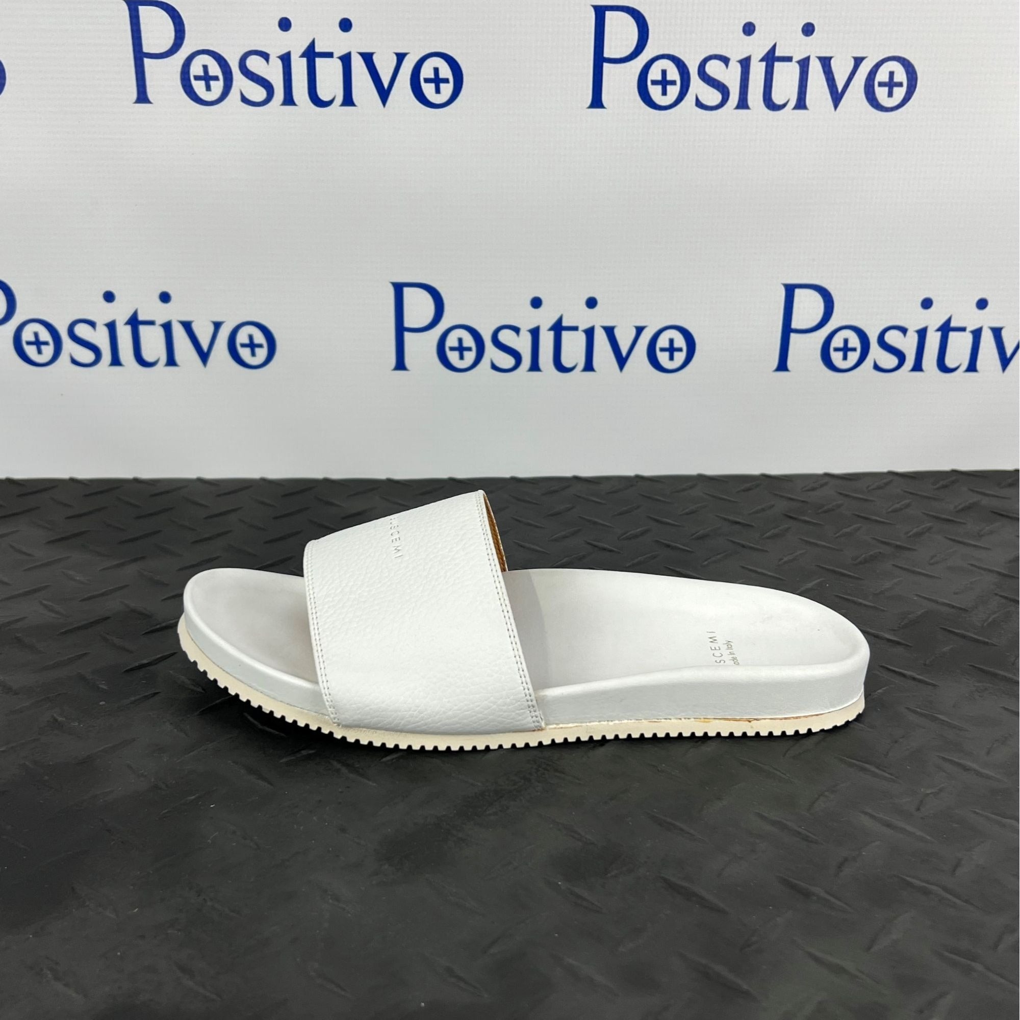Buscemi Mens Slide Core Alce White Alce Leather Sandals | Positivo Clothing