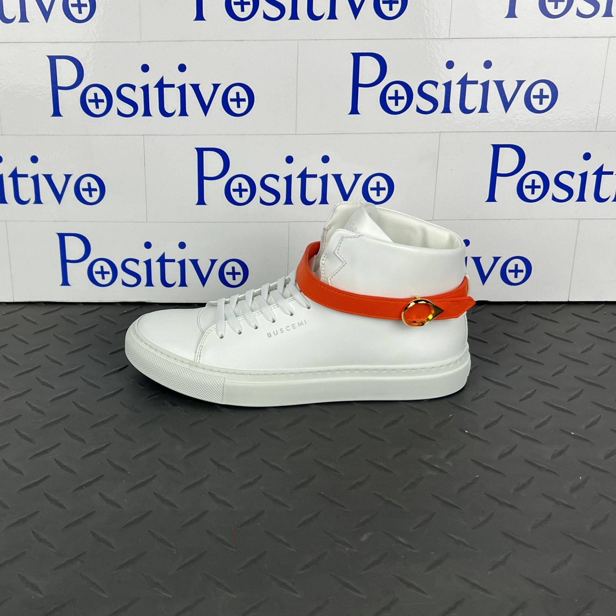 Buscemi Womens 100MM Belt White Leather Sneakers | Positivo Clothing