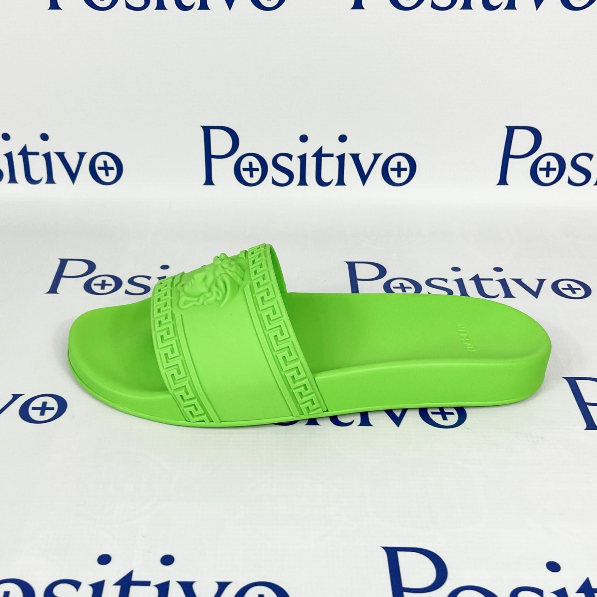 Versace Mens Neon Green Medusa Palazzo Rubber Slides | Positivo Clothing