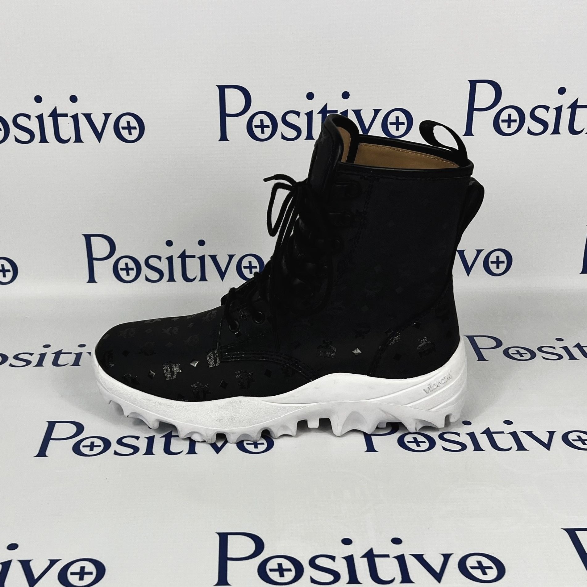 MCM Boots Black/White Leather Ankle Boots | Positivo Clothing