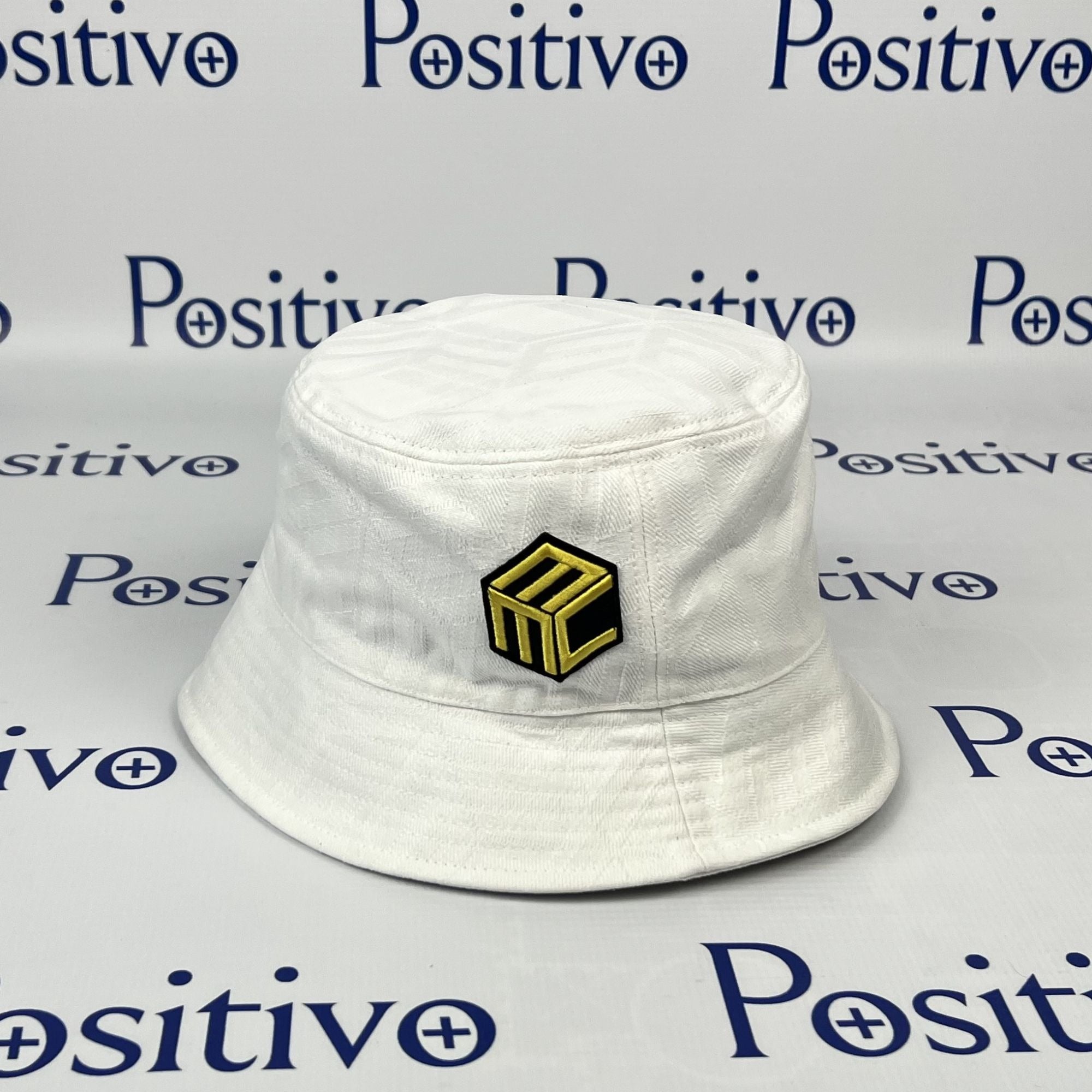 MCM White Cubic Logo Denim Jacquard Bucket Hat | Positivo Clothing