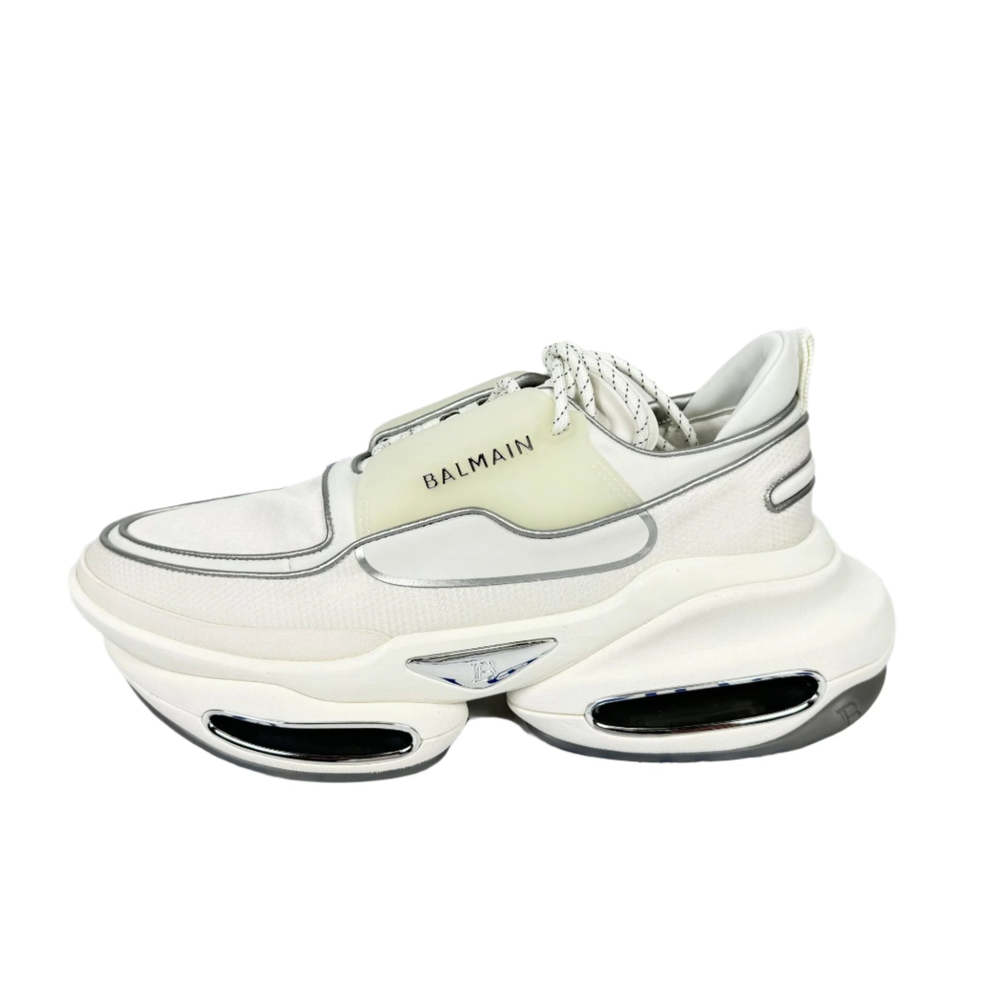 Balmain Mens White Low Top Lace Leather Sneakers | Positivo Clothing