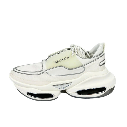 Balmain Mens White Low Top Lace Leather Sneakers | Positivo Clothing