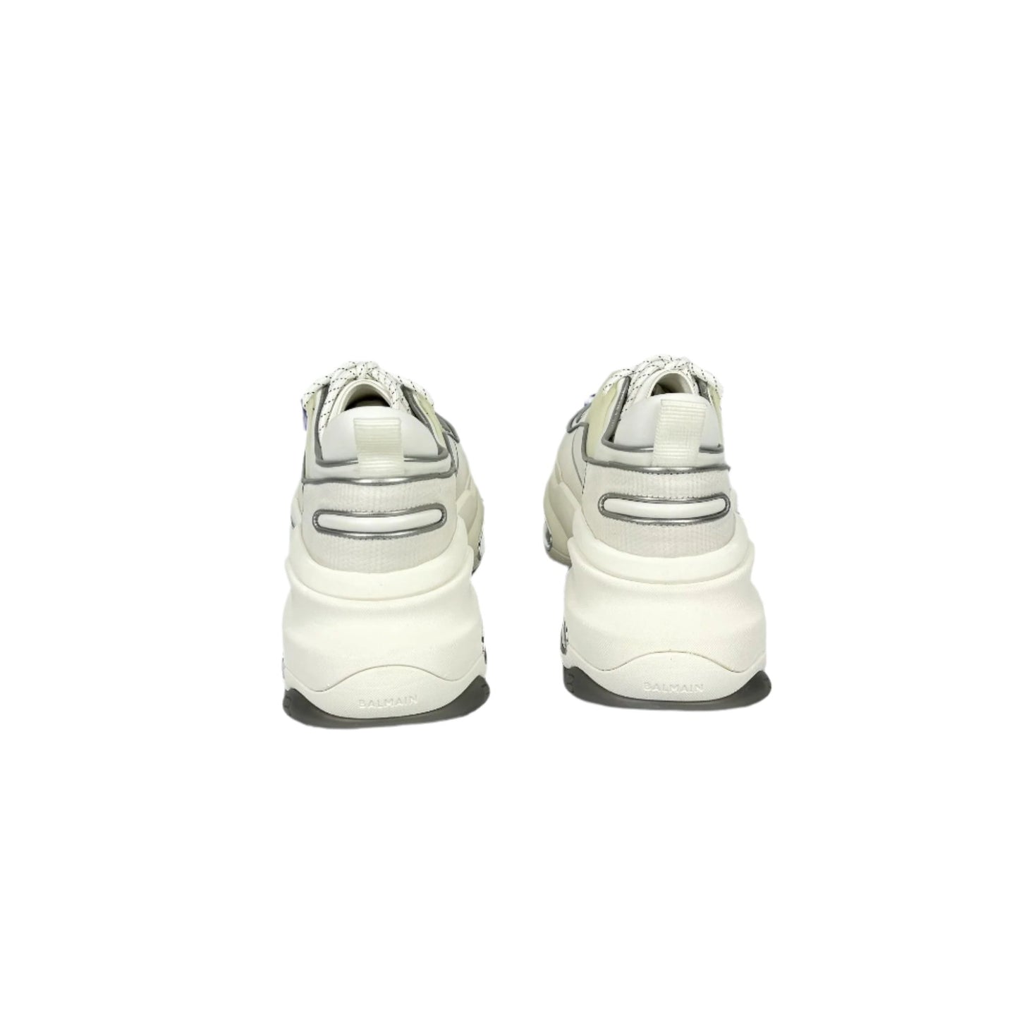 Balmain Mens White Low Top Lace Leather Sneakers | Positivo Clothing