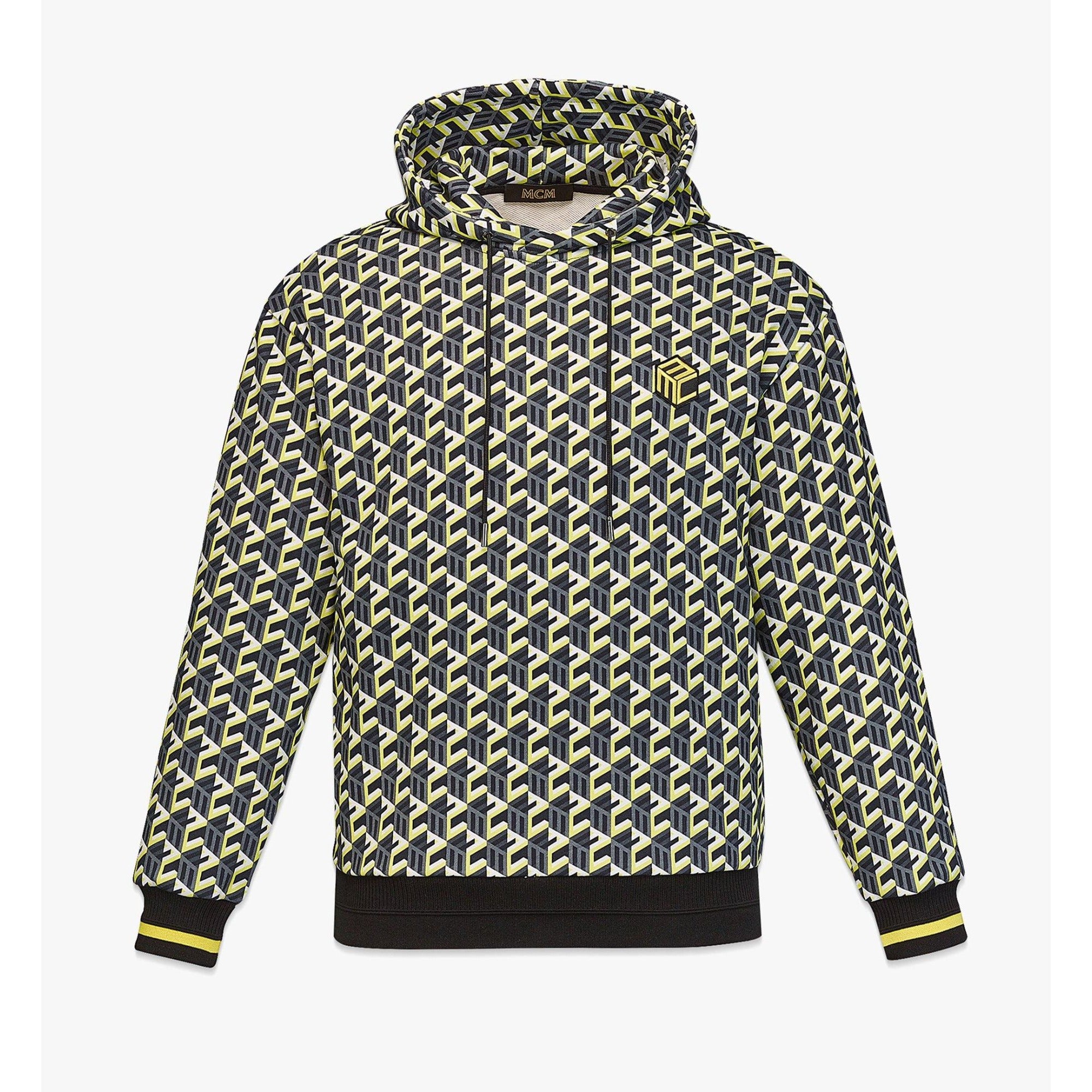 MCM Mens Yellow Cubic Monogram Print Cotton Hoodie/Sweatshirt | Positivo Clothing