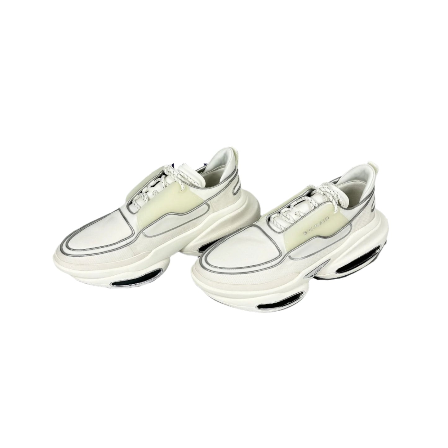Balmain Mens White Low Top Lace Leather Sneakers | Positivo Clothing
