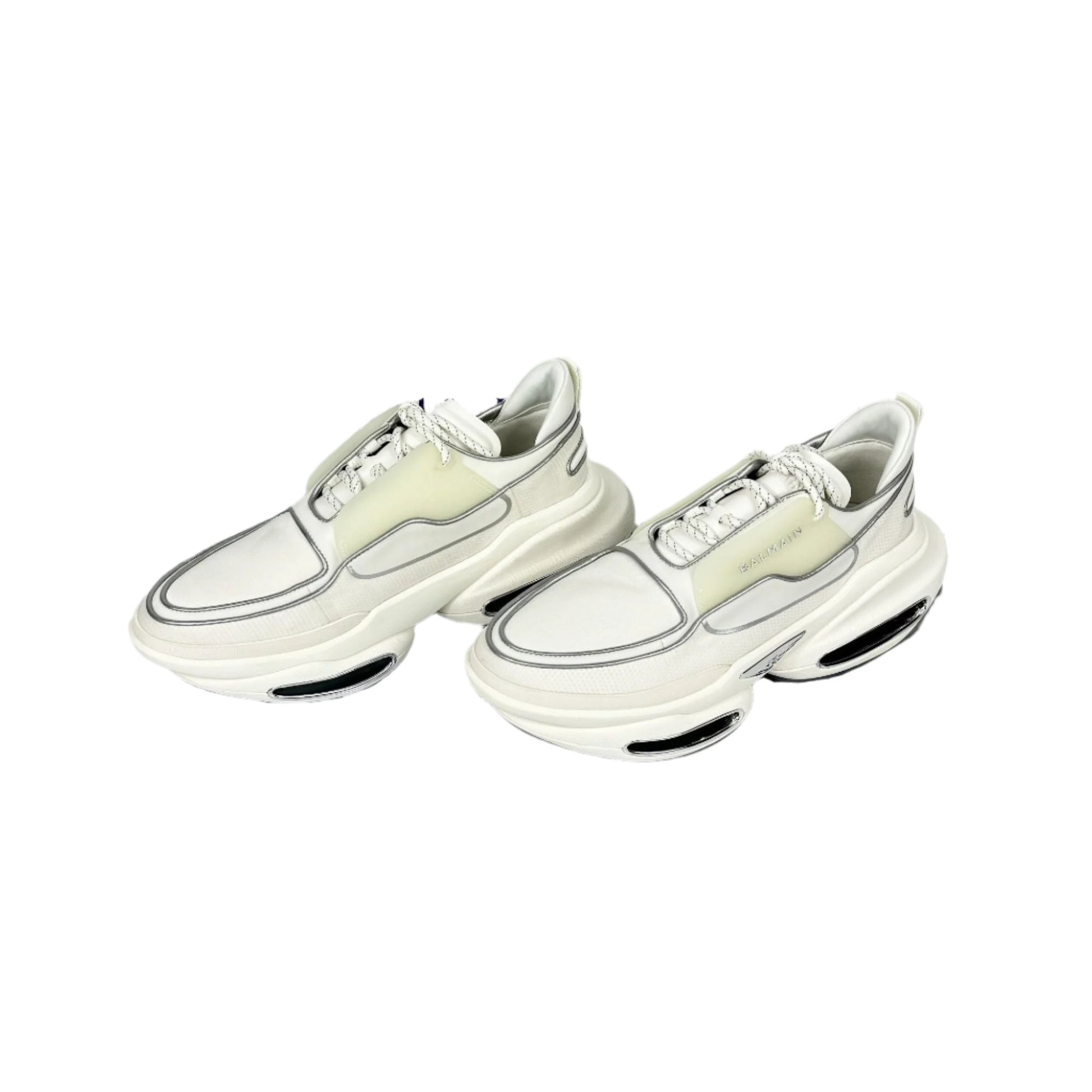 Balmain Mens White Low Top Lace Leather Sneakers | Positivo Clothing