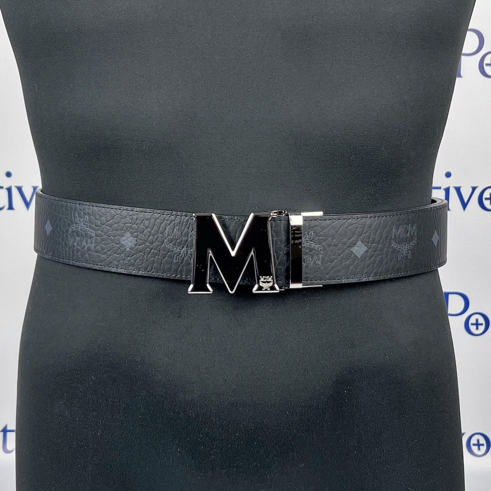 MCM Mens Claus M Black Visetos Reversible Belt Customizable | Positivo Clothing