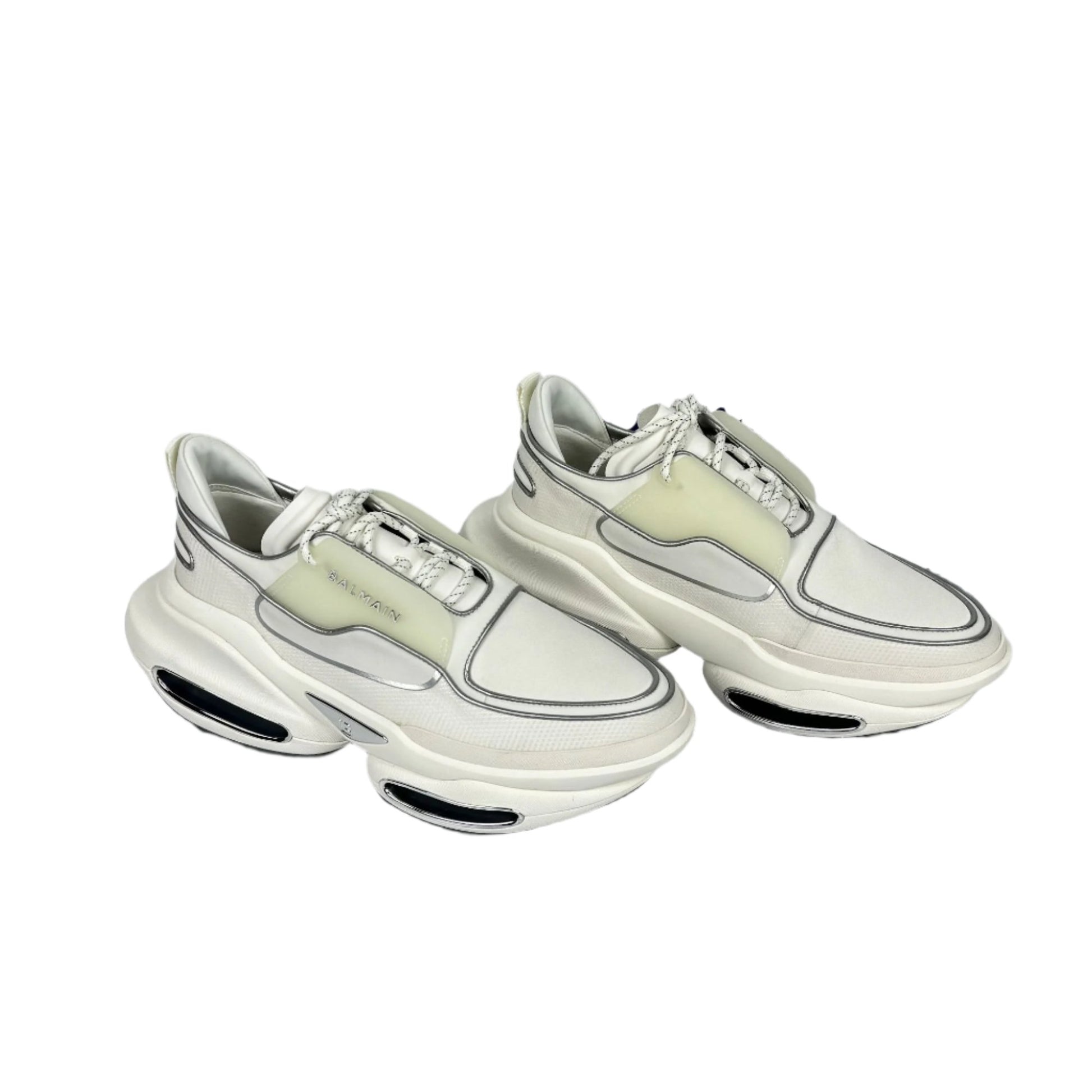 Balmain Mens White Low Top Lace Leather Sneakers | Positivo Clothing