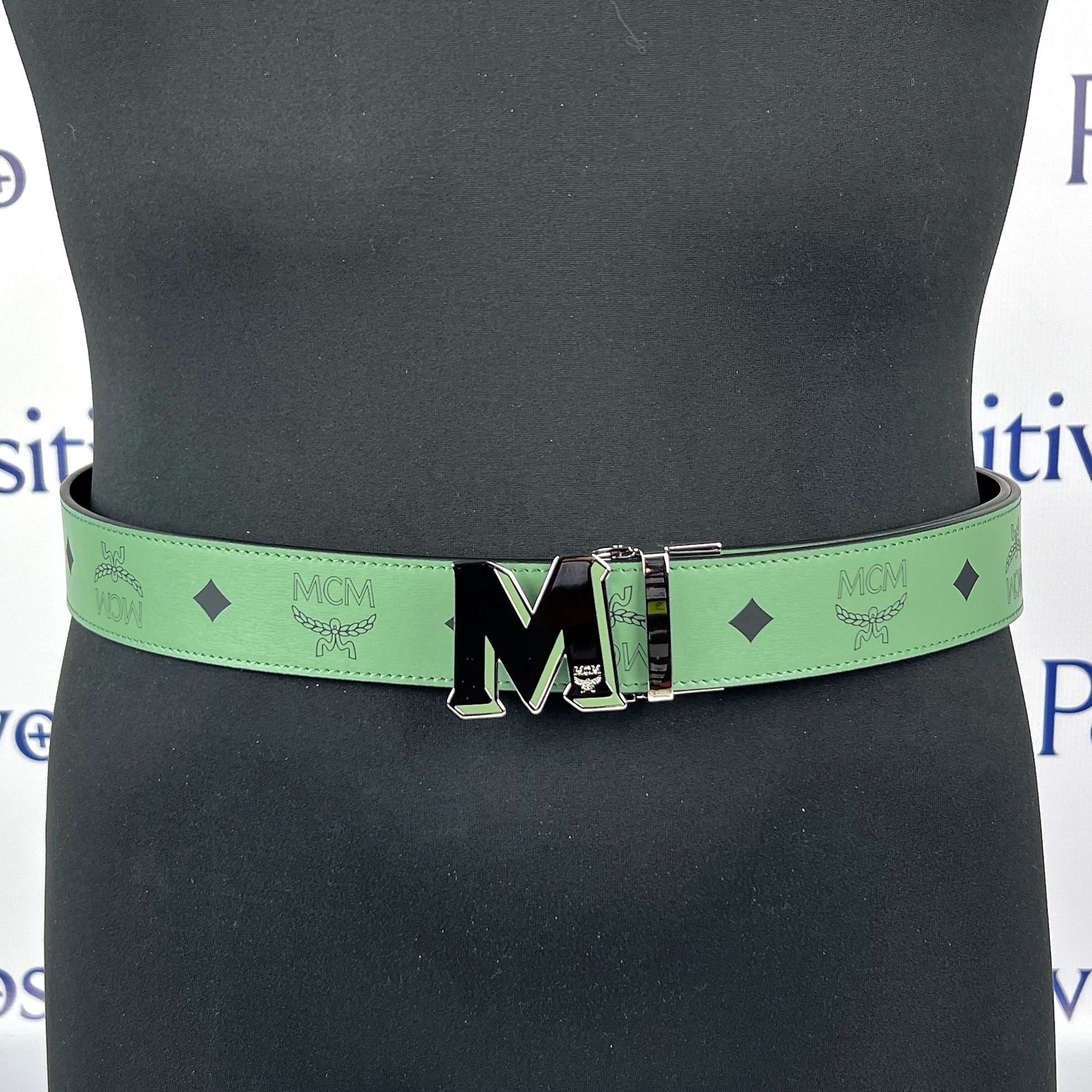 MCM Mens Claus Epoxy M Loden Frost Leather Reversible Belt Customizable | Positivo Clothing