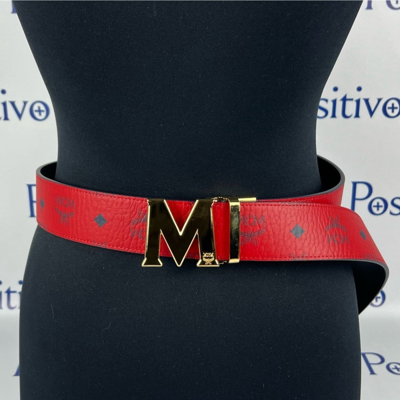 MCM Mens Claus Red Leather Reversible Belt | Positivo Clothing
