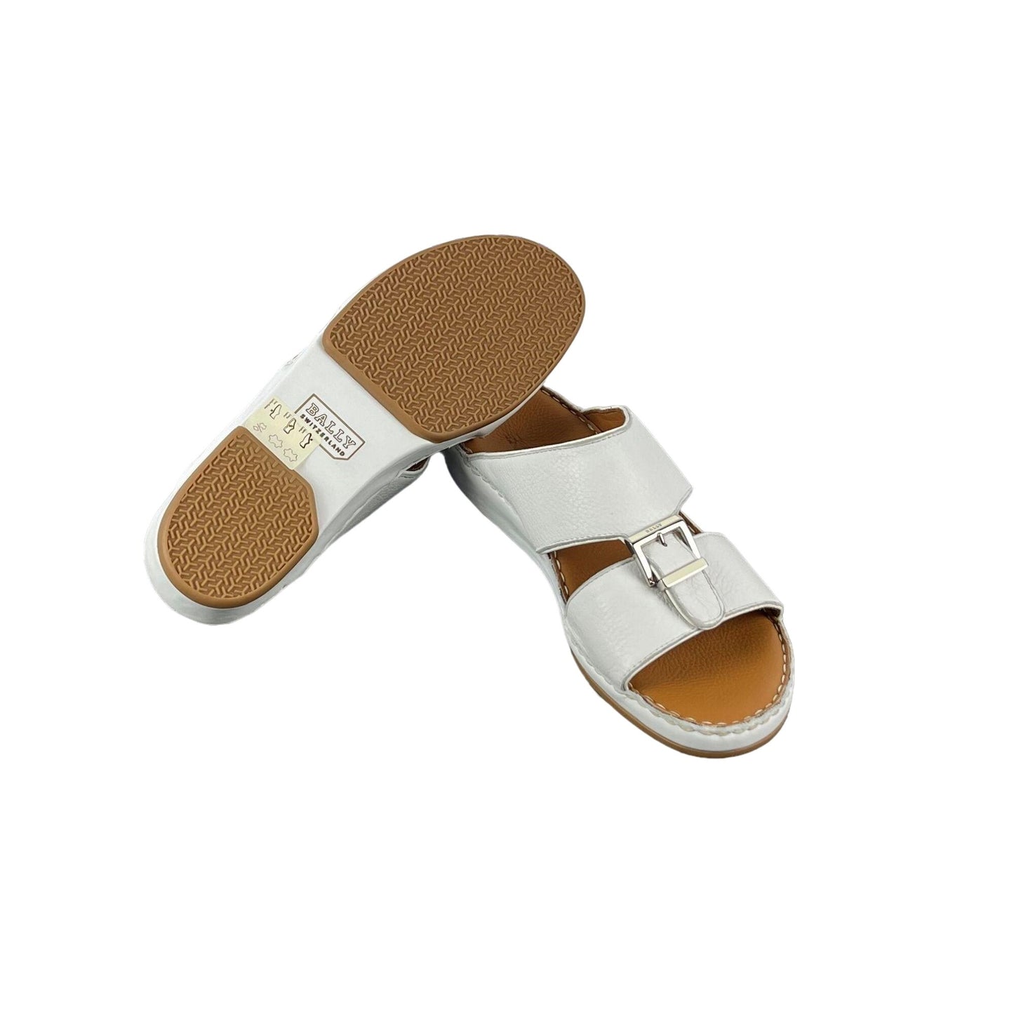 Bally Herb White Leather Grained Sandals