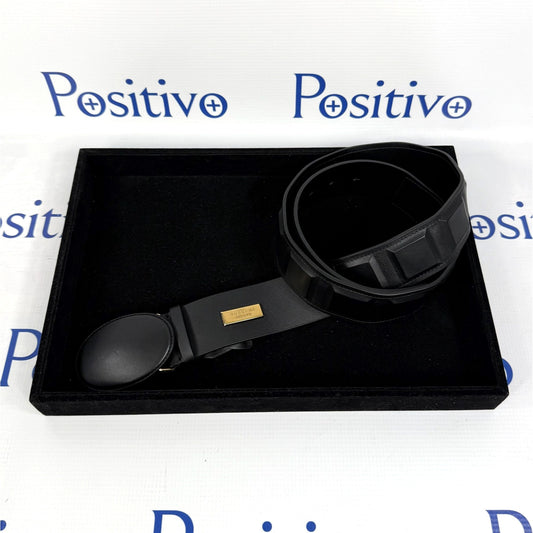 Buscemi Mens Round Buckle Black Leather Belt | Positivo Clothing