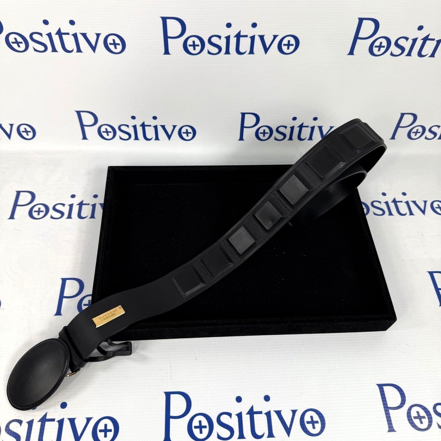 Buscemi Mens Round Buckle Black Leather Belt | Positivo Clothing