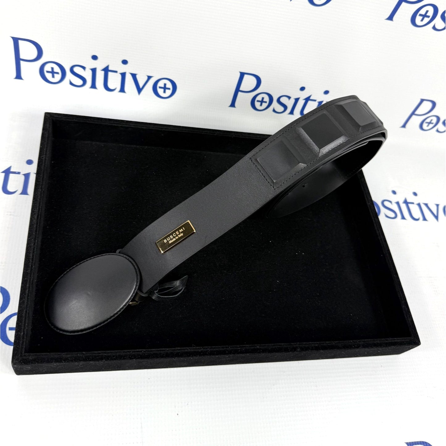 Buscemi Mens Round Buckle Black Leather Belt | Positivo Clothing