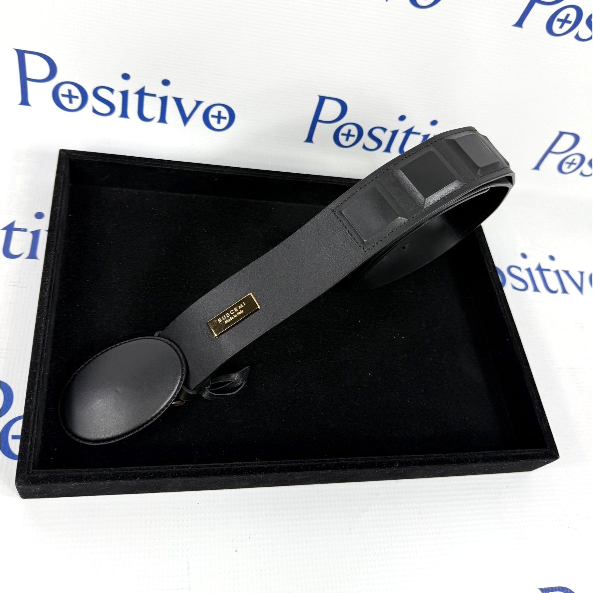 Buscemi Mens Round Buckle Black Leather Belt | Positivo Clothing