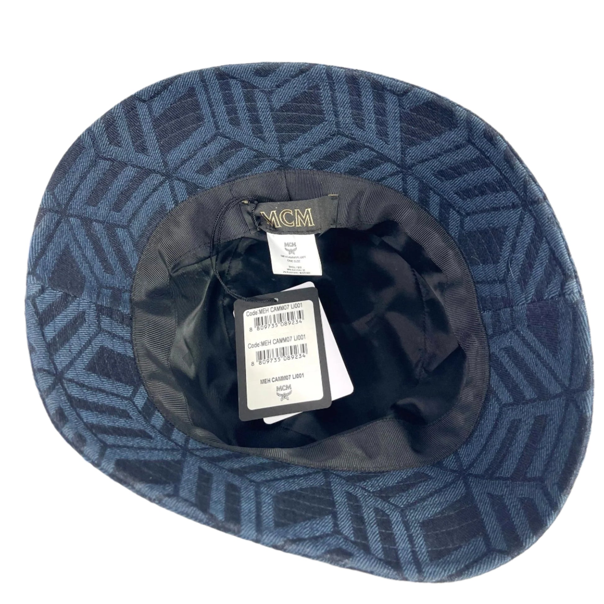 MCM Indigo Cubic Monogram Denim Jacquard Bucket Hat | Positivo Clothing