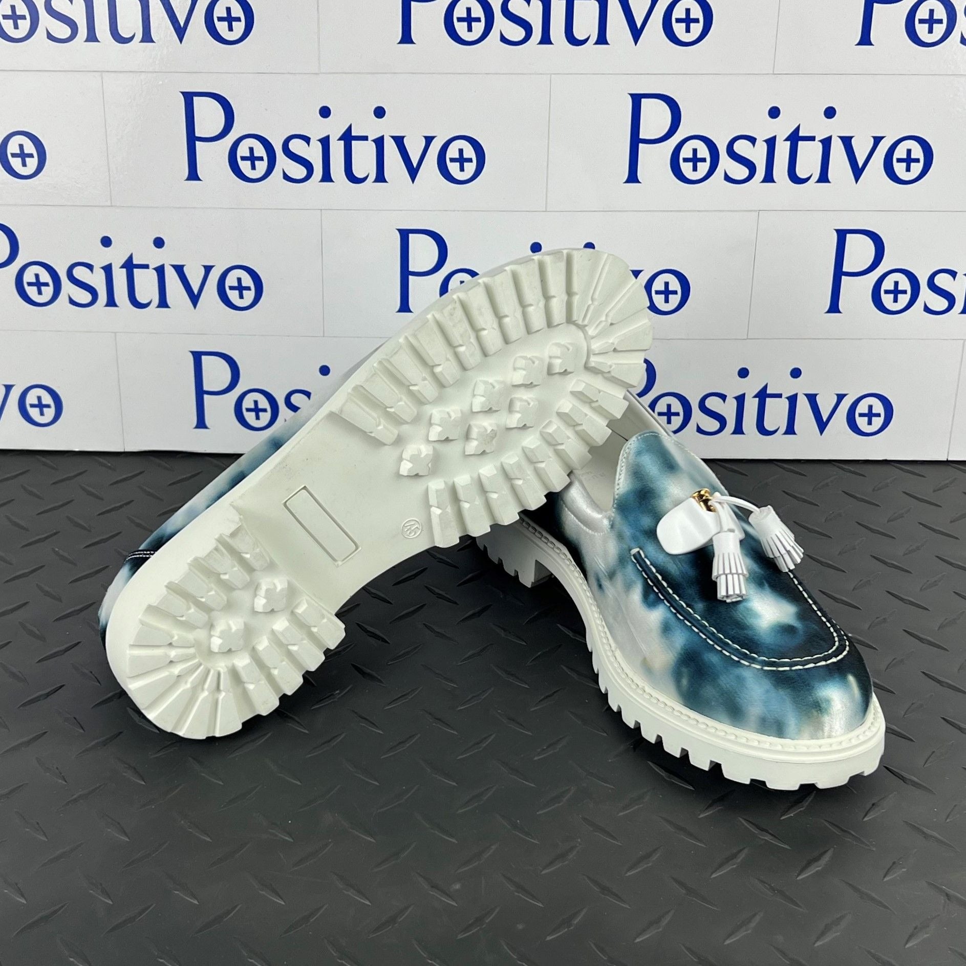 Buscemi Mens Tassel Tie Dye Navy Leather Moccasins | Positivo Clothing