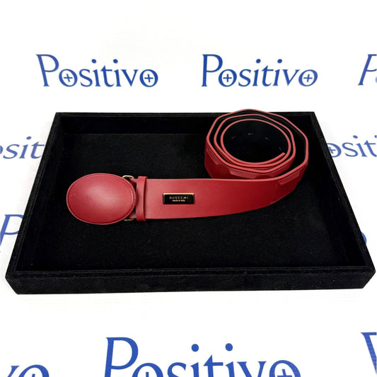 Buscemi Round Buckle Burgundy Leather Belt | Positivo Clothing