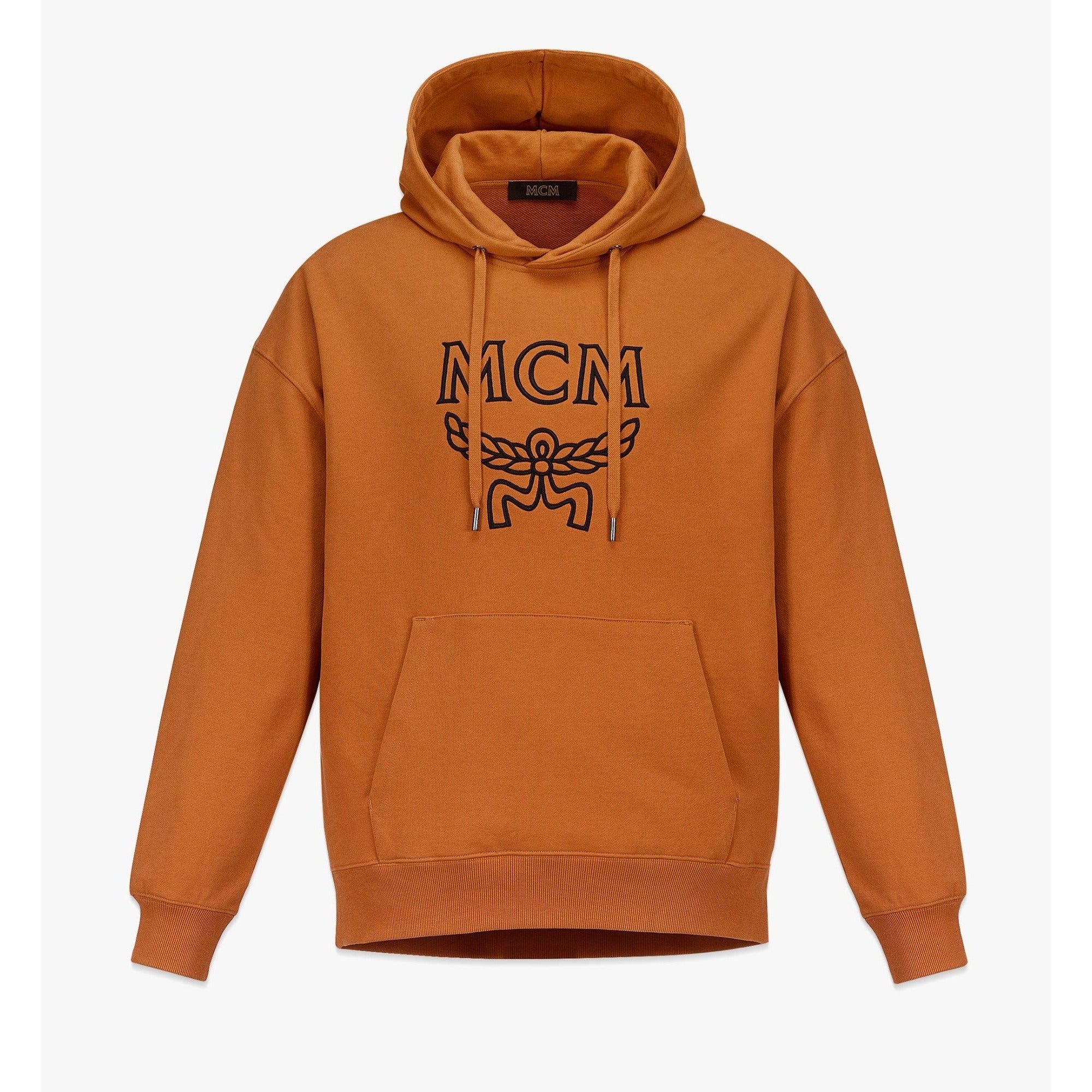 MCM Mens Classic Logo Cognac Black Cotton Hoodie Sweatshirt Positivo Clothing