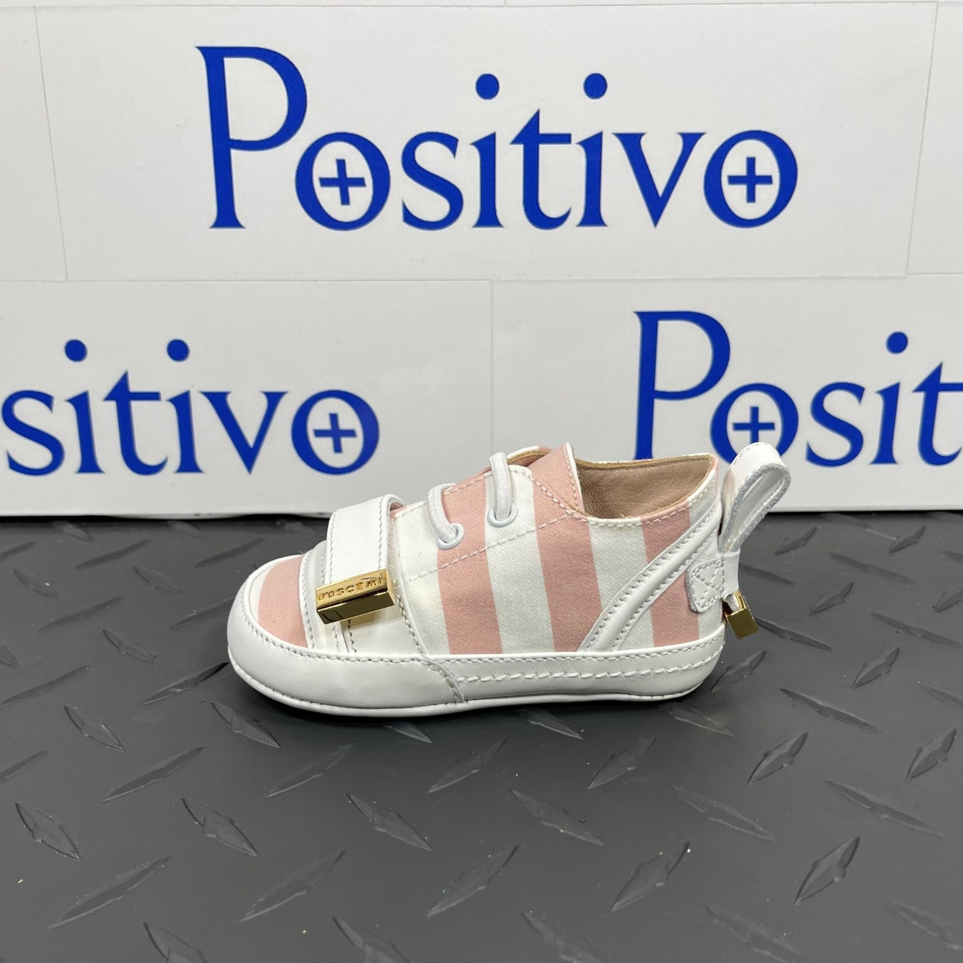 Buscemi 50MM Baby Stripe Pale Pink/ White Leather Sneakers | Positivo Clothing
