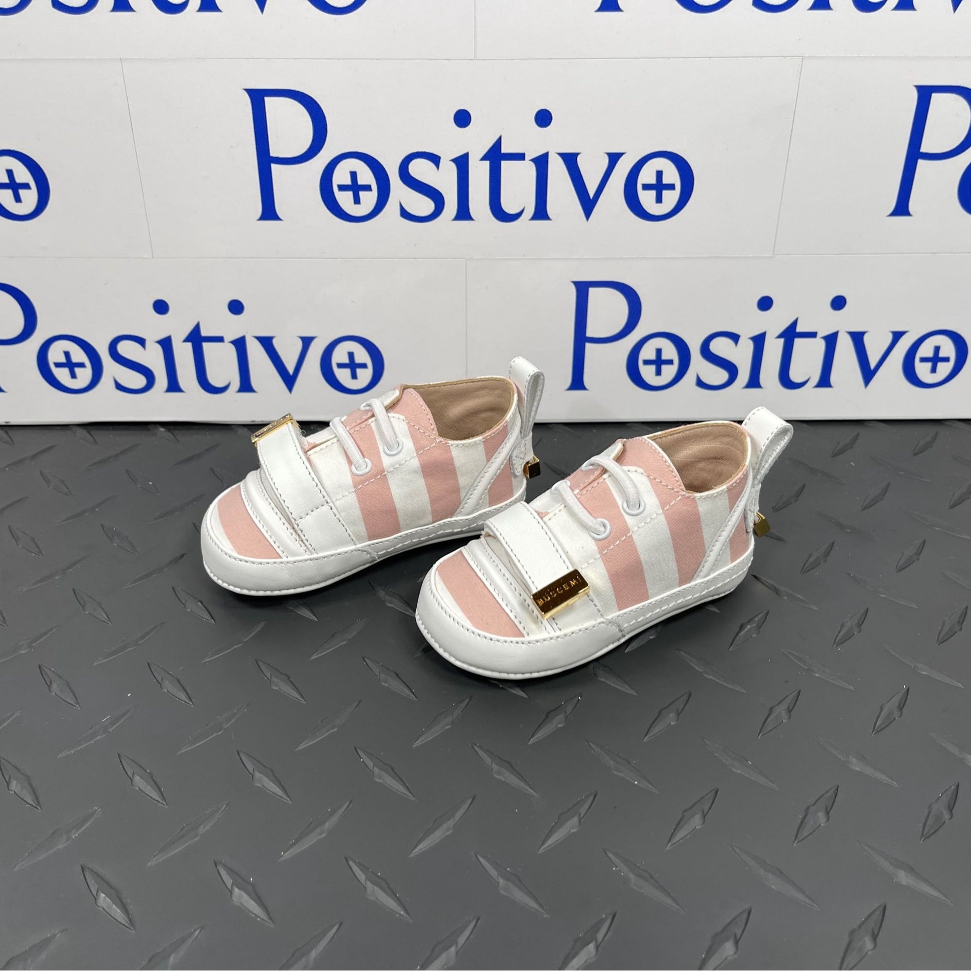 Buscemi 50MM Baby Stripe Pale Pink/ White Leather Sneakers | Positivo Clothing