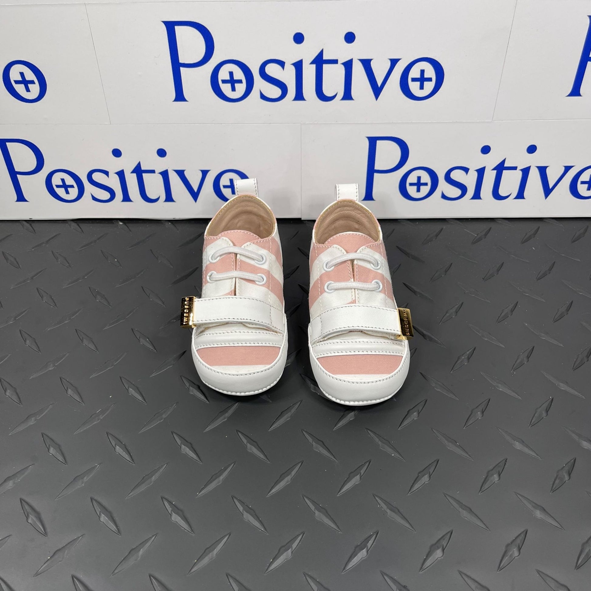 Buscemi 50MM Baby Stripe Pale Pink/ White Leather Sneakers | Positivo Clothing