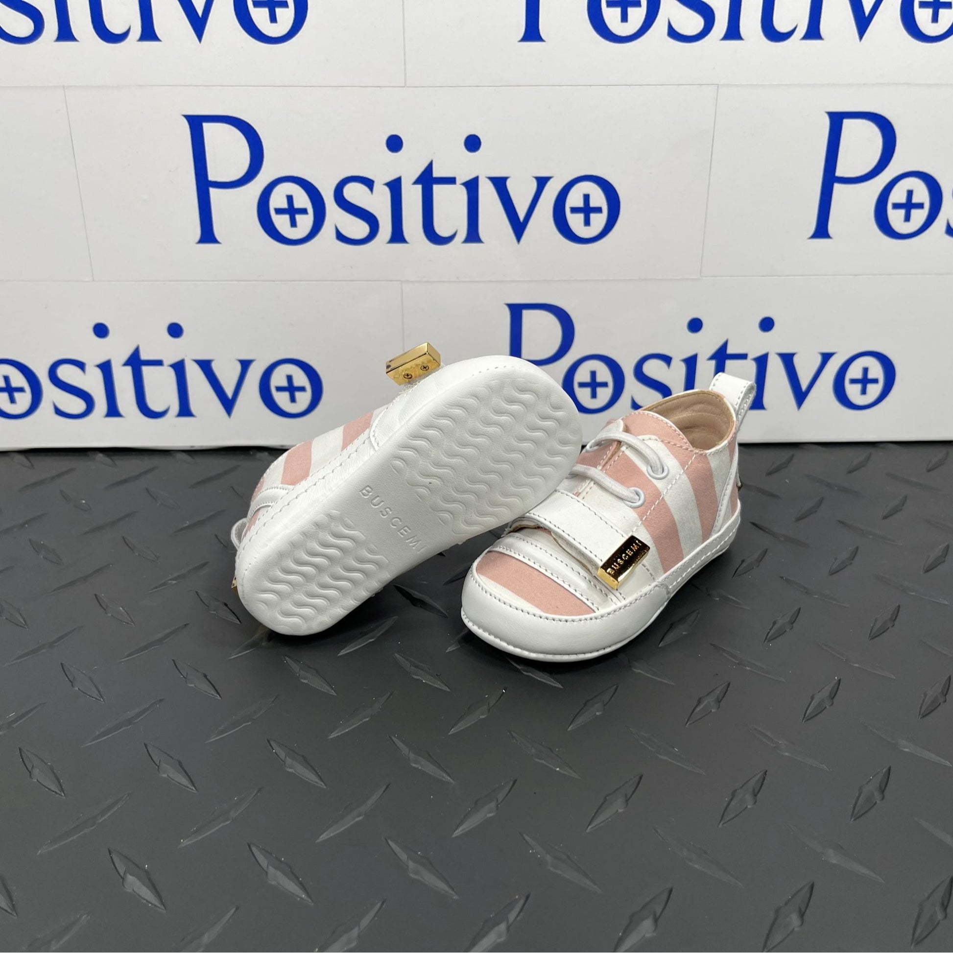 Buscemi 50MM Baby Stripe Pale Pink/ White Leather Sneakers | Positivo Clothing