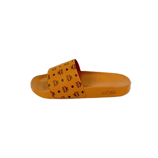 MCM Cognac Monogram Print Rubber Slides | Positivo Clothing