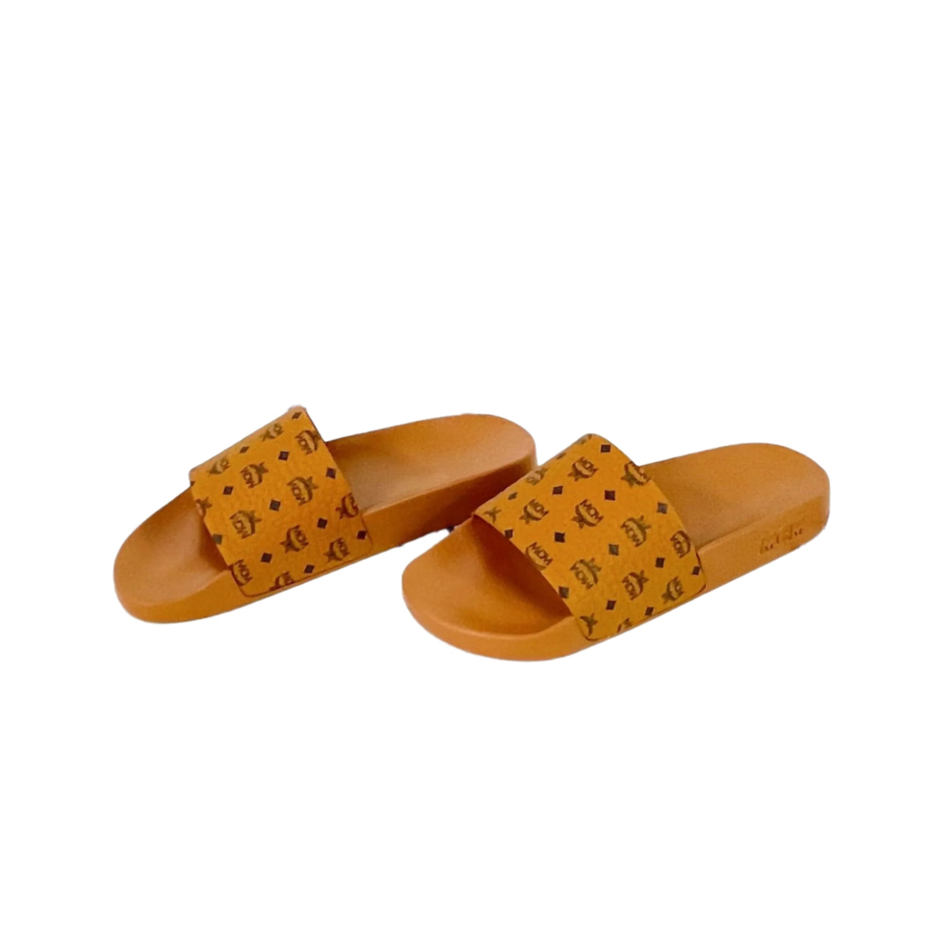 MCM Cognac Monogram Print Rubber Slides | Positivo Clothing