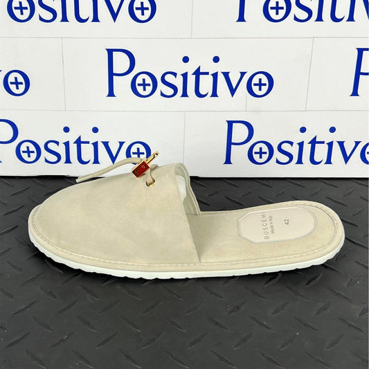 Buscemi Mens Greenwich Off White Suede Slippers | Positivo Clothing