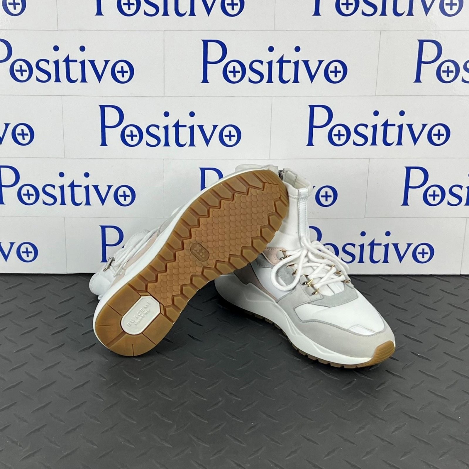 Buscemi Womens Run1 Zip White Leather Sneakers SAMPLE | Positivo Clothing
