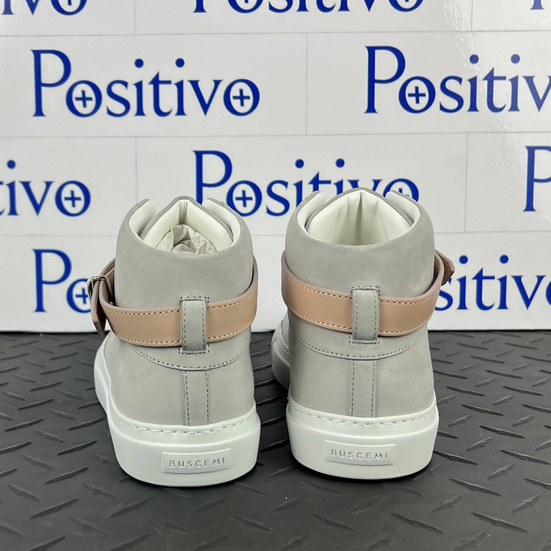 Buscemi Womens 100MM Belt Grey Leather Sneaker SAMPLE | Positivo Clothing