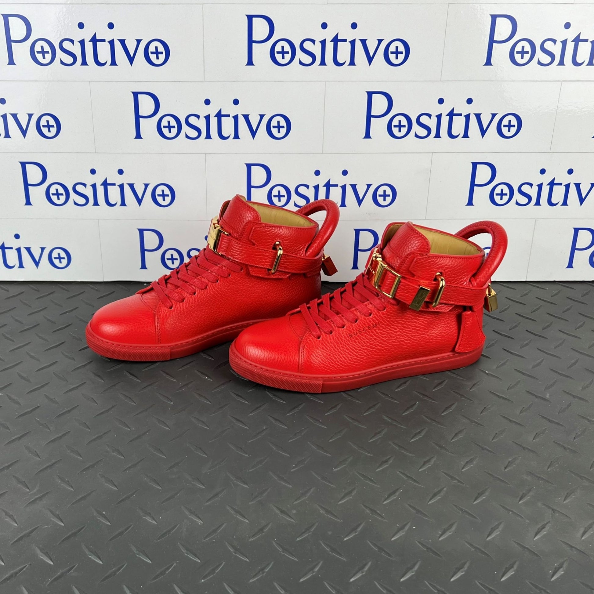 Buscemi Womens 100MM Clip Red Leather Sneakers | Positivo Clothing