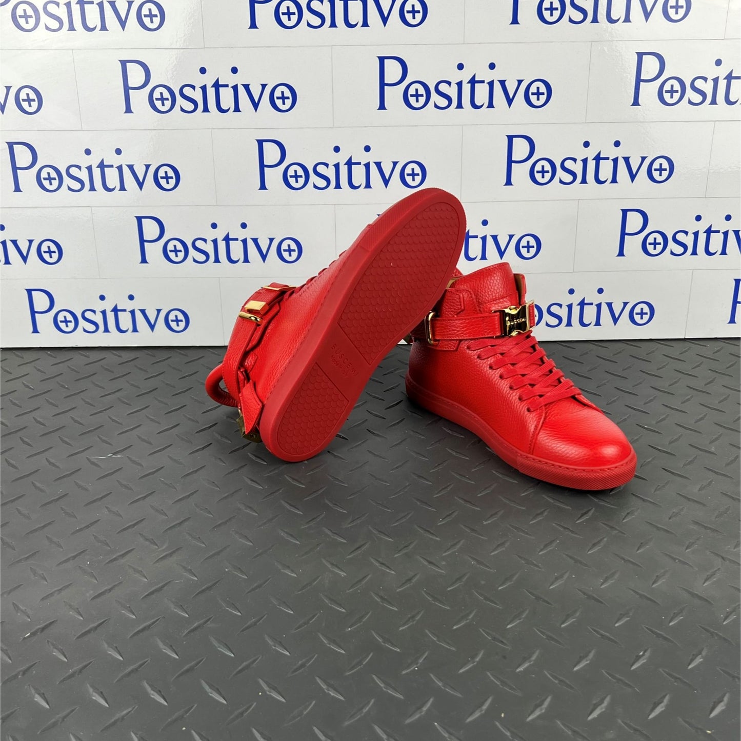 Buscemi Womens 100MM Clip Red Leather Sneakers | Positivo Clothing