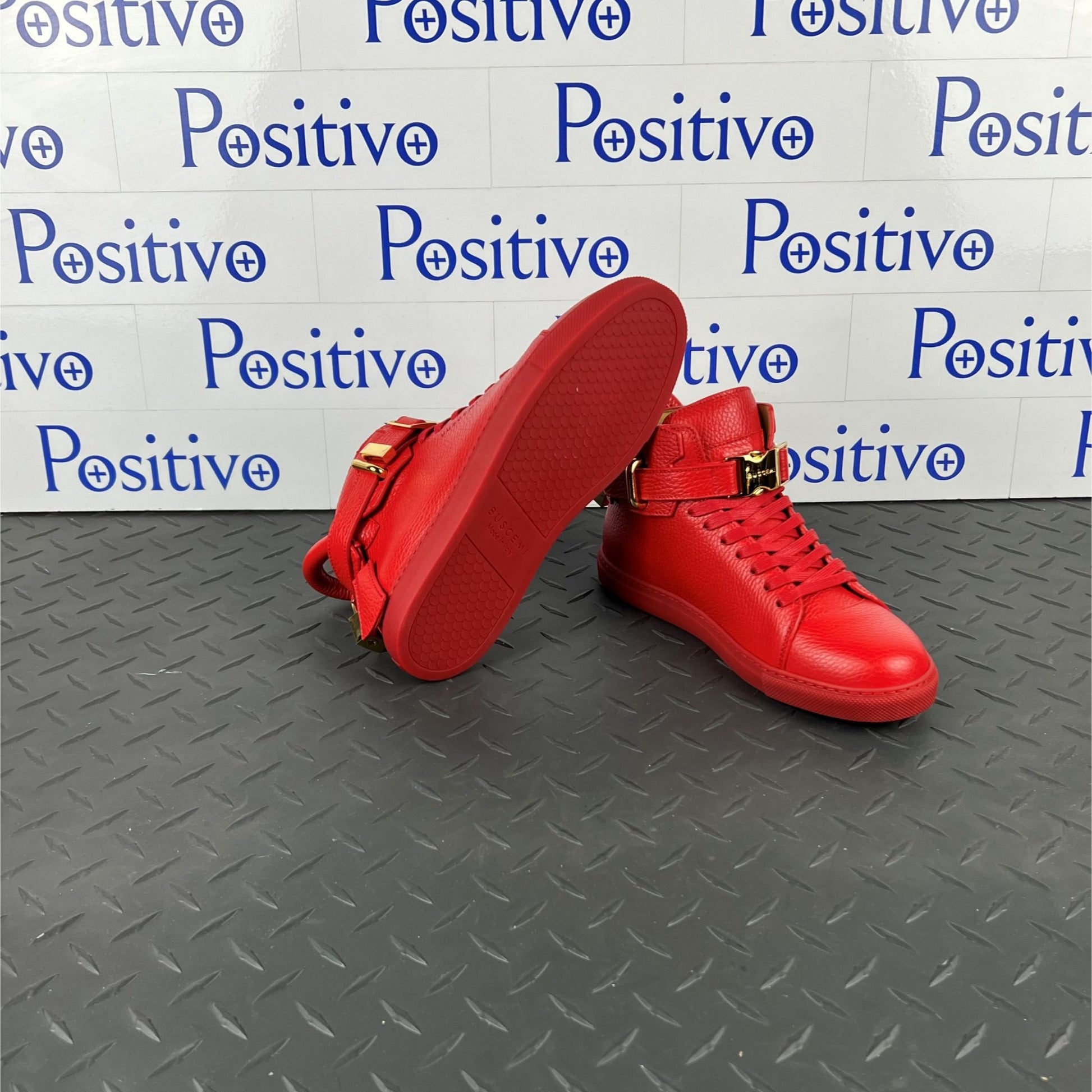 Buscemi Womens 100MM Clip Red Leather Sneakers | Positivo Clothing