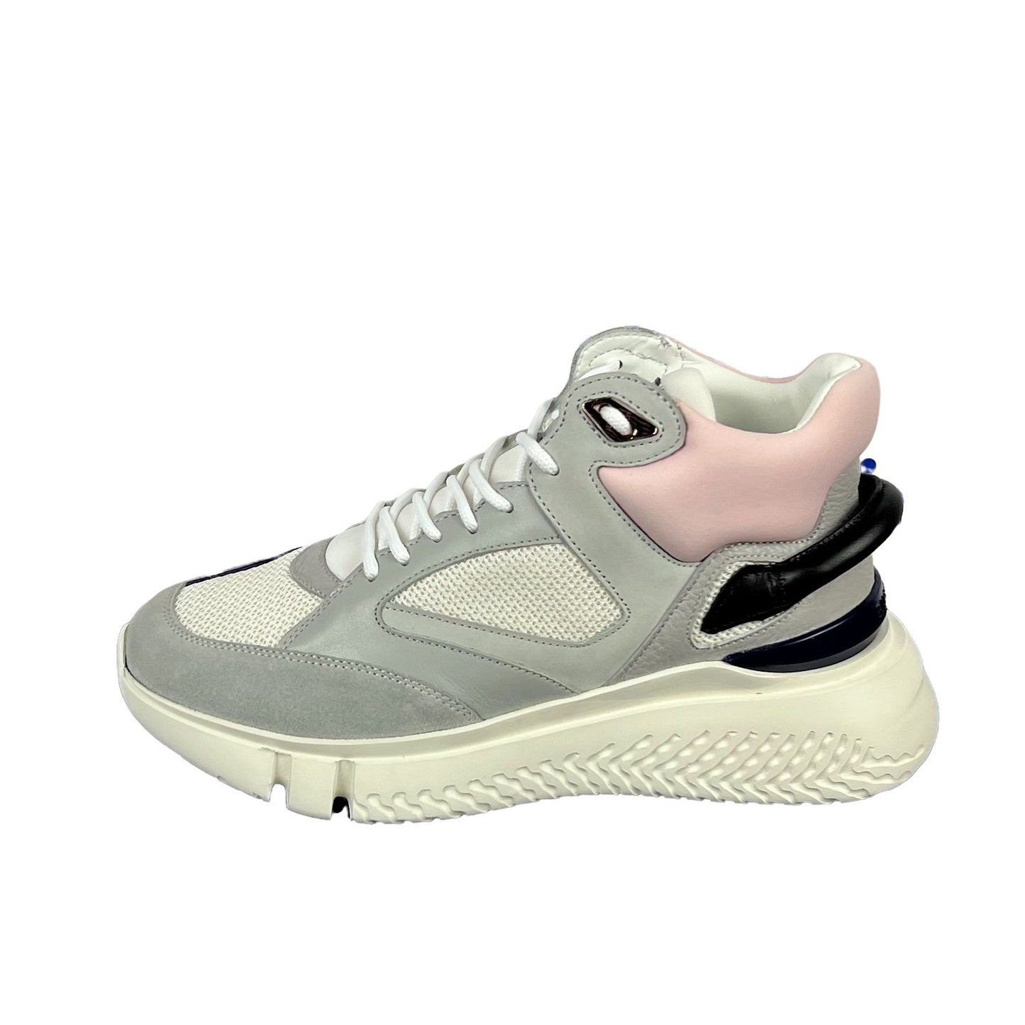 Buscemi Womens Veloce Mid Grey/Pink Leather Sneakers | Positivo Clothing