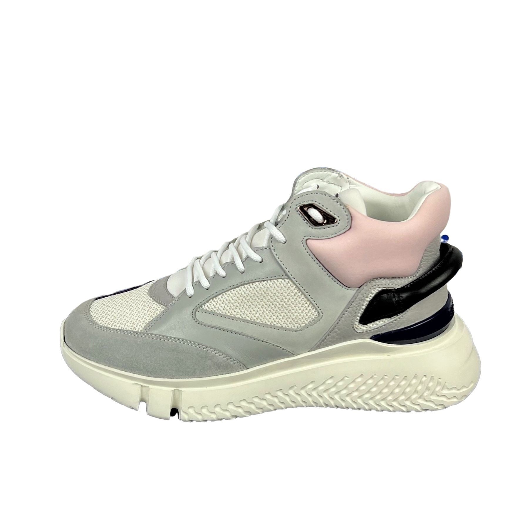 Buscemi Womens Veloce Mid Grey/Pink Leather Sneakers | Positivo Clothing