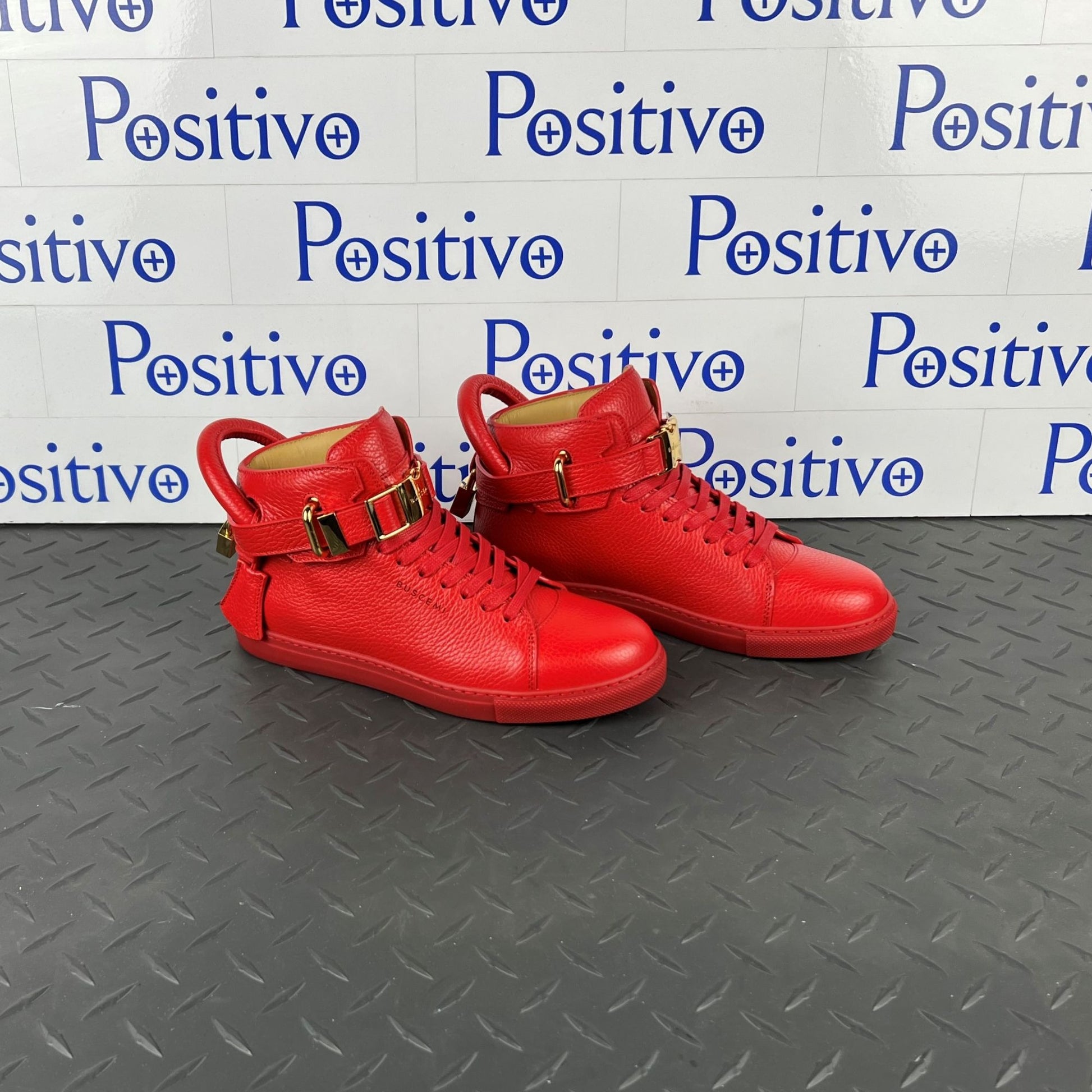 Buscemi Womens 100MM Clip Red Leather Sneakers | Positivo Clothing