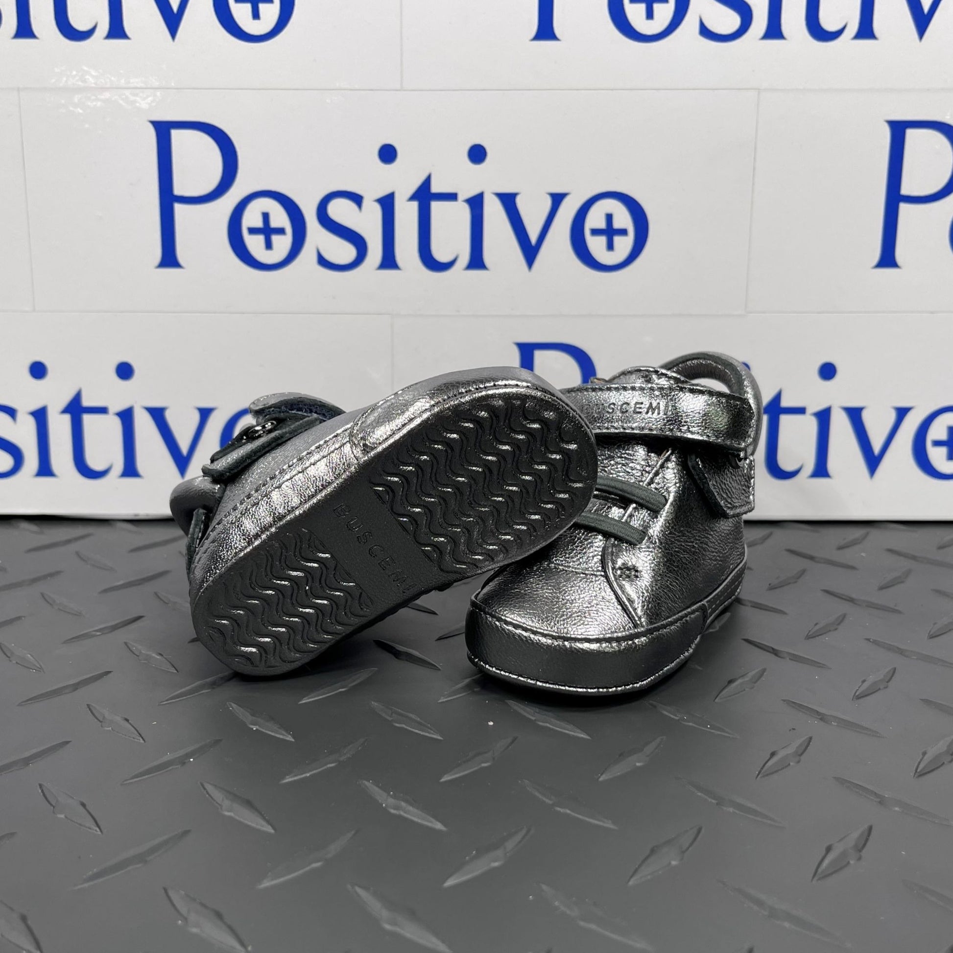 Buscemi Baby 100MM Baby Metal Silver Leather Sneakers | Positivo Clothing