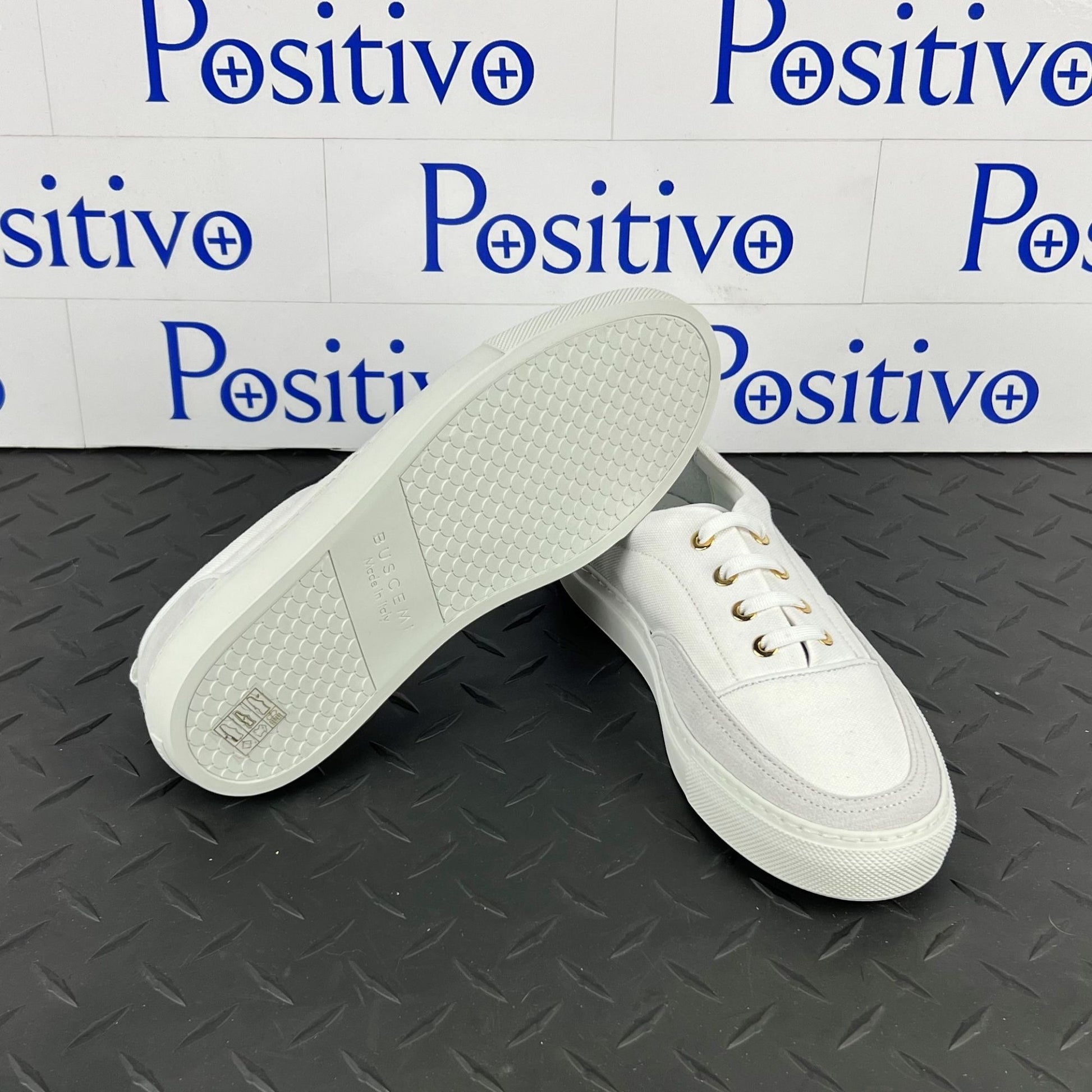 Buscemi Womens Cali White Leather Low top Sneaker SAMPLE | Positivo Clothing