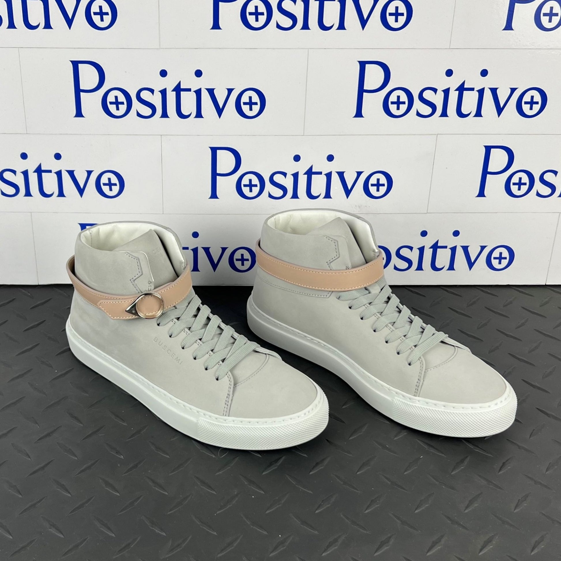 Buscemi Womens 100MM Belt Grey Leather Sneaker SAMPLE | Positivo Clothing
