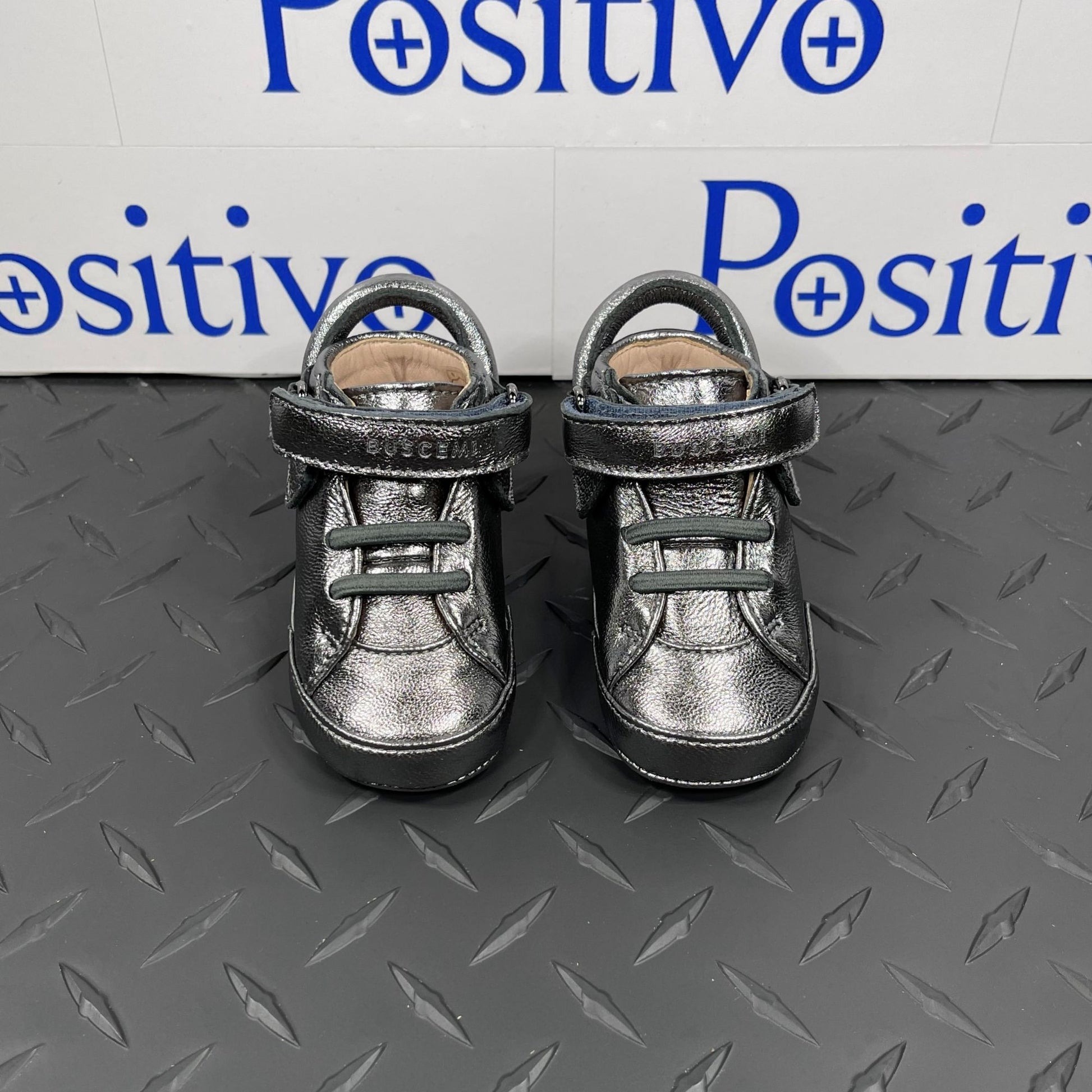 Buscemi Baby 100MM Baby Metal Silver Leather Sneakers | Positivo Clothing
