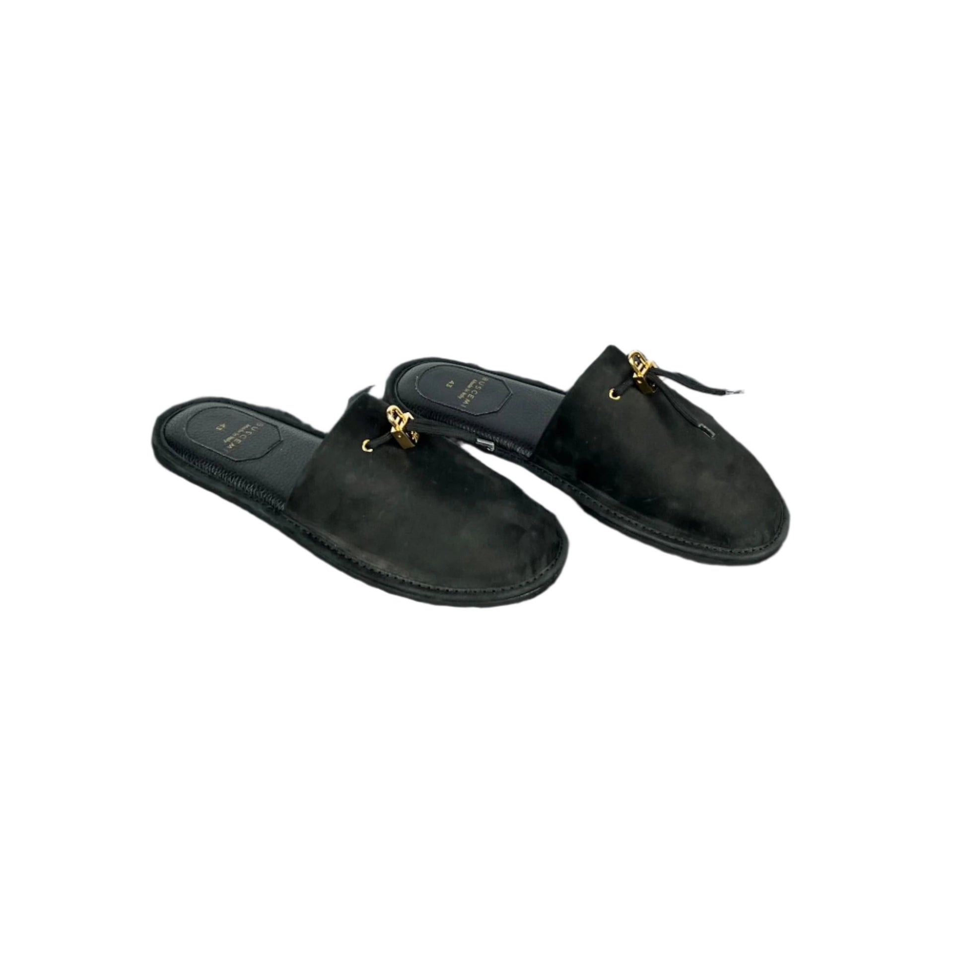 Buscemi Greenwich Black Nabuk Slippers | Positivo Clothing